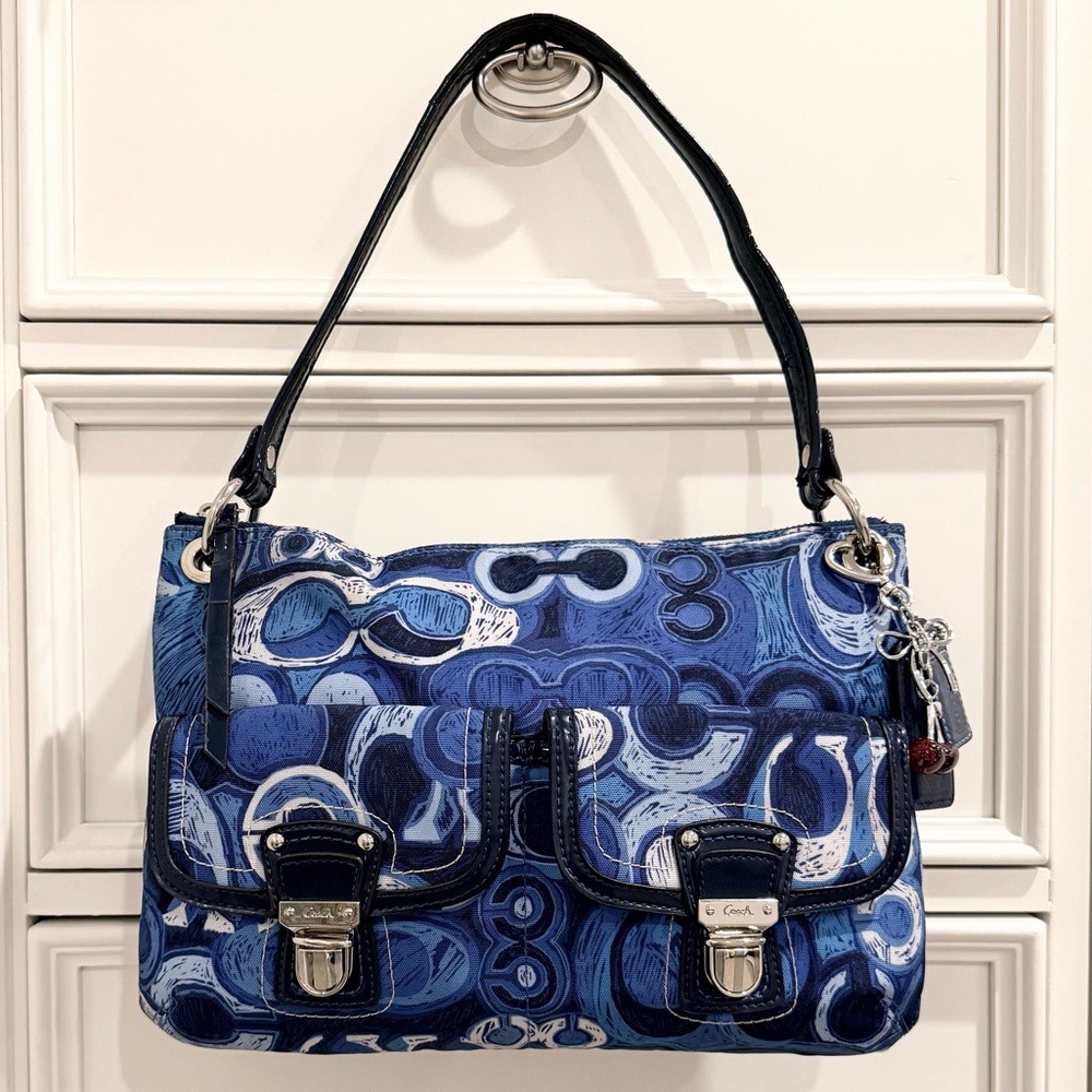 🍒💙 SOLD - Coach Poppy Signature Scribble Denim Print Hippie Hobo Bag